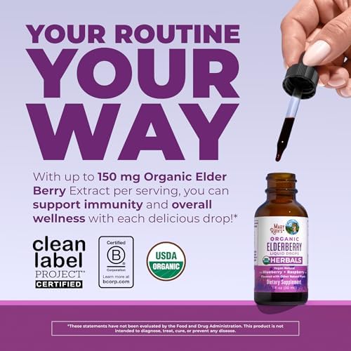 MARYRUTH'S Elderberry Liquid Drops for Adults & Kids, 1 oz, Immune Support | Immune Support, 150mg Elderberry Extract, USDA Organic, Sugar Free, Vegan