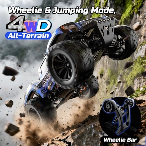 DEERC 1:12 Fast RC Cars 45KPH, 4WD High Speed Short Course RC Truck, Off-Road All Terrain Remote Control Car with 2 Batteries & Spare Tire