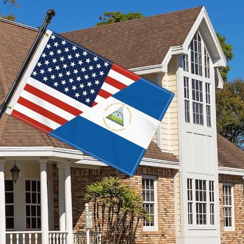 2×3 FT Nicaragua America Friendship Flag, Medium 60×90CM 150D Nicaraguan USA Outdoor Banner