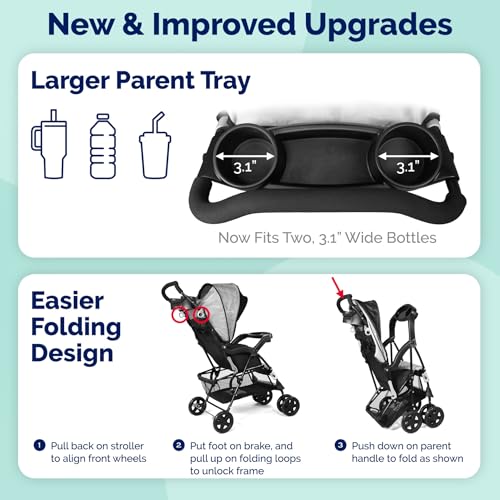 Kolcraft Cloud Plus Lightweight Umbrella Stroller for Toddlers with Reclining Seat, Large Storage Basket, Canopy, Infant & Parent Trays
