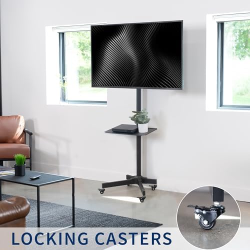 VIVO Mobile TV Cart for 32 to 83 inch Screens up to 110 lbs, LCD LED OLED 4K Smart Flat and Curved Panels, Rolling Stand with Laptop DVD Shelf, Locking Wheels, Max VESA 600x400, Black, STAND-TV03E