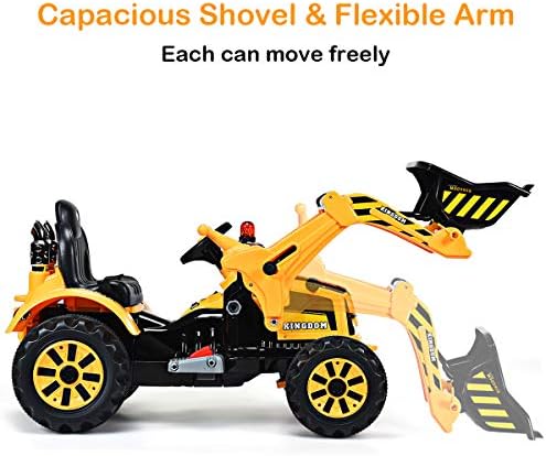 Costzon Ride on Excavator, 12V Battery Powered Construction Vehicles for Kids with Front Loader, Horn, Safety Belt, Treaded Wheels, Ride on Bulldozer Truck, Excavator Ride on Toy Gift for Boys Girls