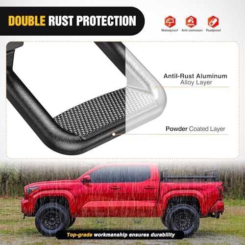 Nilight Aluminum Slip-Proof Nerf Steps 2Pcs Black for Pickup Trucks | Drilling required Universal Side Step Side Hoop Steps Nerf Bars Assembly for Chevy (Chevrolet) Ford Toyota GMC Dodge RAM