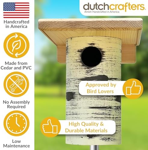 DutchCrafters Pole Mount Gilbertson Bluebird House with Removable Base, Durable Weatherproof Birdhouse Blue Bird Nesting Box for Outdoors (Poly Roof, 1 1/2" Entrance Hole)