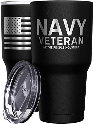 We The People Holsters - Navy Veteran Travel Mug - American Flag Coffee Tumbler - Military Double Insulated Tumbler - 30 oz