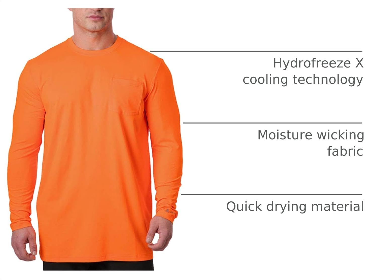 Arctic Cool Men’s Crew Neck Instant Cooling Pocket Workwear Moisture Wicking Performance UPF 50+ Long Sleeve Shirt