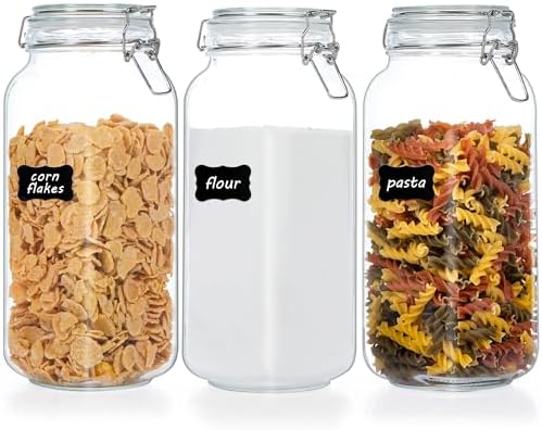 Vtopmart 78oz Glass Food Storage Jars with Airtight Clamp Lids, 3 Pack