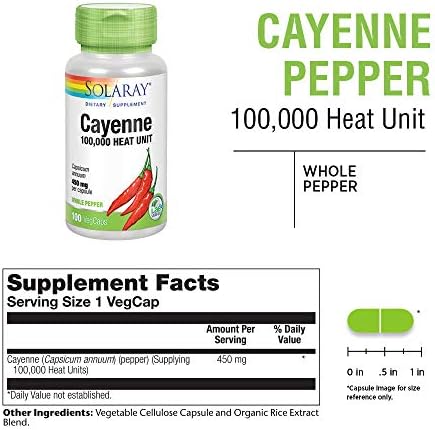 Solaray Cayenne 100,000 Heat Units, Capsaicin Supplements, 100 VegCaps