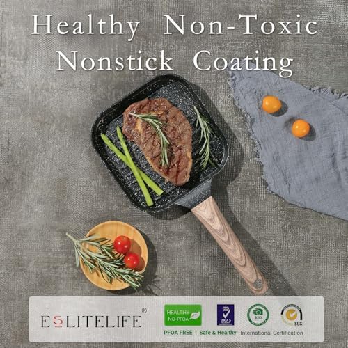 ESLITE LIFE Nonstick Grill Pan for Stove Tops, Versatile Griddle with Pour Spouts