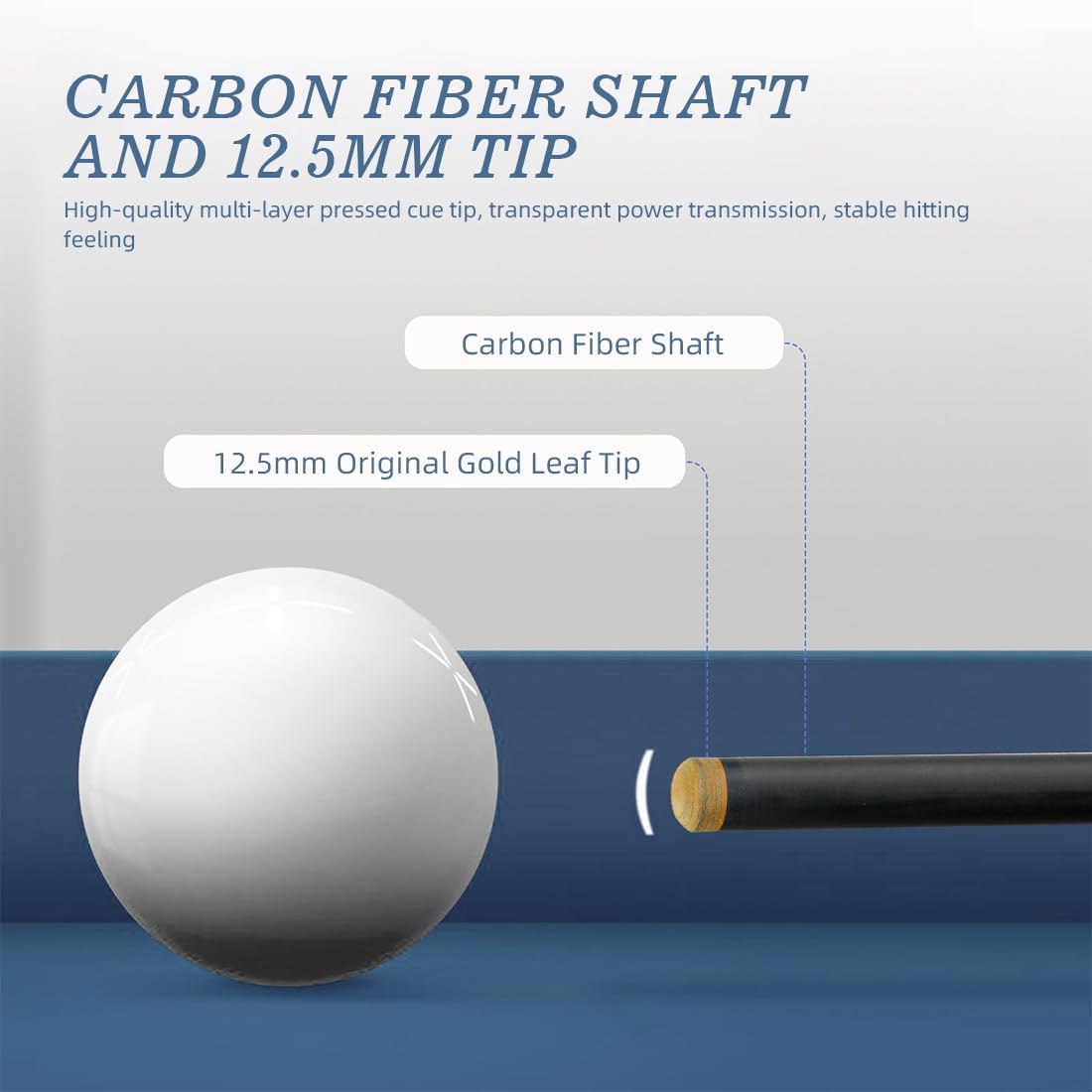 KONLLEN Carbon Fiber Pool Cue Stick 58-inch Professional Pool Sticks for Adults Full Carbon Technology Low Deflection Pool Cue Billiard Cues with 12.5mm Tip (Easy to Control, Pro Taper, Ultra-Smooth)