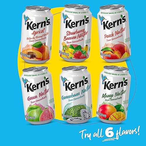 Kern’s Tropical Fruit Nectar Juice Variety Pack - Mango Nectar & Peach Juice - Made from Fruit Puree for Smoothie Mix, Cocktail Mixers & Kids Drinks - 11.5oz, 12 Pack Canned Drinks