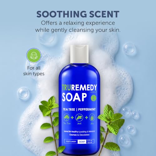 Truremedy Naturals 12 oz Tea Tree Oil Body Wash - Invigorating Tea Tree Soap with Peppermint, Aloe, Eucalyptus, Coconut and Olive Oil - Refreshing Body Wash for Men and Women - Shower Gel Cleanser