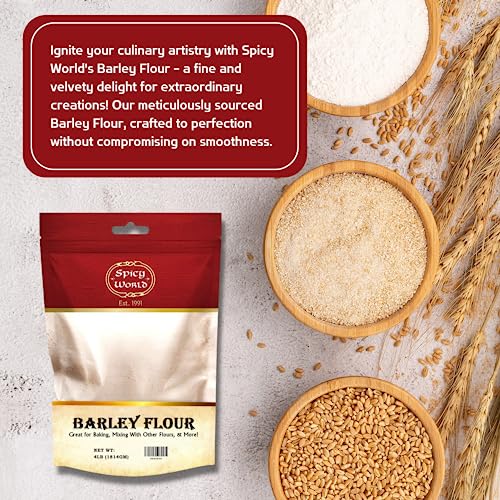 Spicy World Barley Flour - 4 lb (64oz) Bag | All-Natural, Raw, USA Grown | Versatile Barley Grain for Baking, Cooking, and More | Rich Source of Fiber
