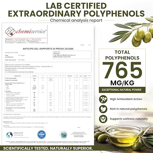 Oilala Extra Virgin Olive Oil, Coratina, High Polyphenols 765 mg/kg, High Hydroxytyrosol, Great For phenolic Shot, Drinking, Oleocanthal Rich Robust, Puglia Italy, Italian family farm, Single Source, Gold Medal NYIOOC (16.9 FL Oz)