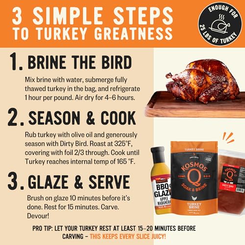 Kosmos Q Chicken Brine Soak, Brown Sugar & Worcestershire Spice Mix For Whole Bird, Breasts, Tenderloins, Grilling, Roasting, Smoking, Locks In Moisture, Savory Flavor, Easy Mix Directions, 16 Oz Bag