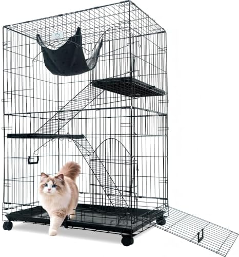 Homey Pet 51 Inch Cat Cages Indoor w/Side Door, Paw-Safe Plastic Platform