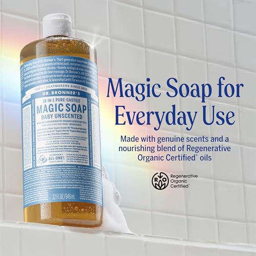 Dr. Bronner's Baby Unscented Pure-Castile Liquid Soap, No Fragrance, 16 oz, 2-Pack