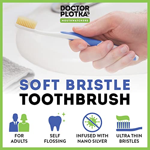 MOUTHWATCHERS Soft Flossing Toothbrushes for Adults, Value 6 Pack, Ultra Clean Manual Toothbrush Set for Sensitive Teeth & Gums, by Dr. Plotka