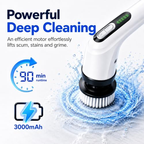 Highyes Electric Spin Scrubber for Bathroom | IPX7 Waterproof Shower Scrubber with Extendable Long Handle，Bathroom Cleaning Scrubber with 7