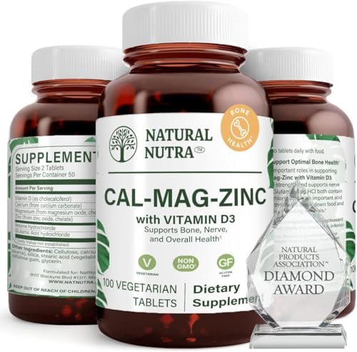 Natural Nutra Calcium Magnesium Zinc (Cal-Mag Zinc) with Vitamin D3,100 | Bone, Teeth, Muscle & Nerve Support, Gluten Free, Sugar Free