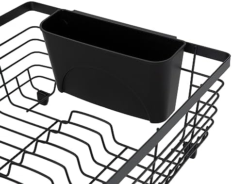 Kitchen Details Flat Wire Countertop or Over The Sink Dish Drying Rack with Cutlery Basket | Holds up 10 Dishes | Mugs | Kitchen Accessories | Black