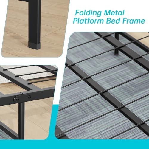 BestMassage | Twin Bed Frame | Metal | Heavy Duty Steel Slats with 6 Legs | Foldable | Sturdy, No Box Spring Needed | Easy to Assemble with Under-Bed Storage | Furniture for Home, Dorms