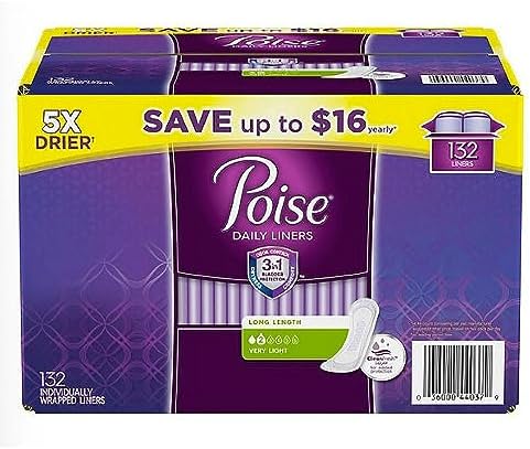An item of Poise Very Light Absorbency Long Incontinence Panty Liners, 132 ct.-