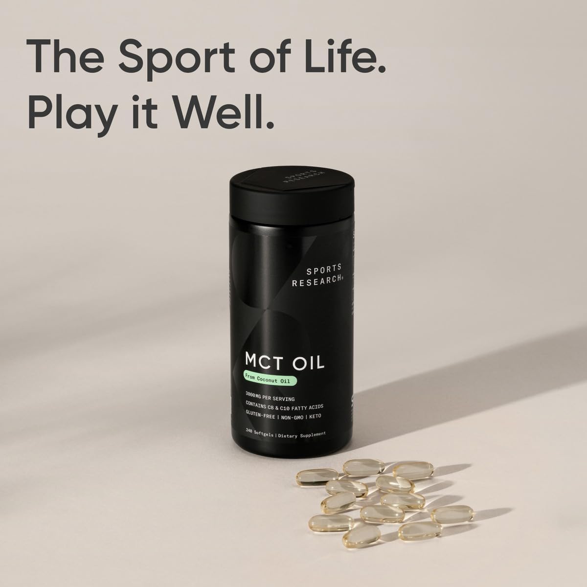 Sports Research® Coconut MCT Oil 3000mg, 120 Softgels | Coconut Derived C8 & C10 Medium Chain Fatty Acids (MCT'S) | Travel-Friendly Softgels, Keto, Paleo, & Gluten-Free