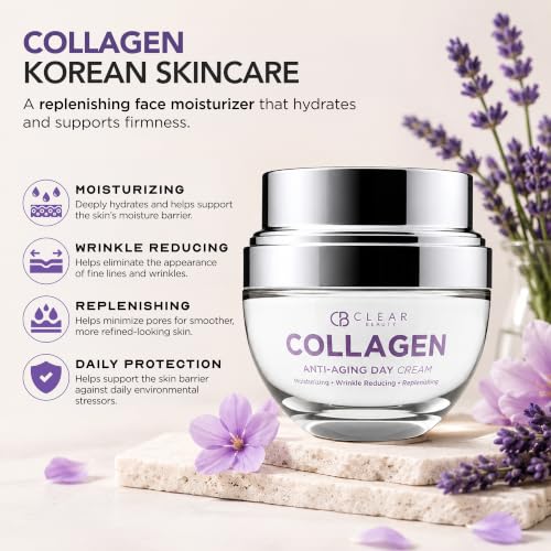 Clear Beauty 24K Gold & Collagen Day Cream Face Moisturizer – Dermatologist Tested, Anti Aging Korean Skin Care – Anti Wrinkle
