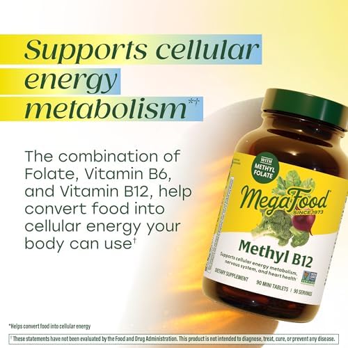 MegaFood Methyl B12, Cellular Energy Metabolism Support, 90 Mini Tablets | With Methylated B12, Methylfolate & Vitamin B6, Supports Brain & Nervous System Function & Heart Health, Vegan, 90 Servings