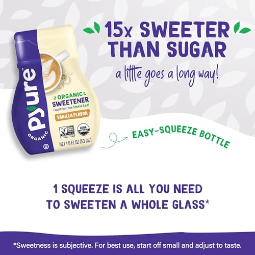 Pyure Organic Vanilla Stevia Liquid Sweetener | Sugar-Free Stevia Drops | Keto Sugar Substitute | Zero Calorie, Zero Carb, Zero Sugar | Liquid Sweetener for Coffee, Tea, Baking | 1.8 fl oz Bottle