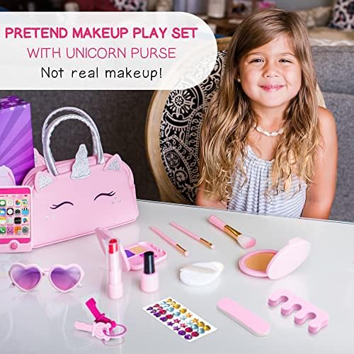 Kids Real Makeup Kit with Unicorn Purse Non Toxic Washable Make Up Set