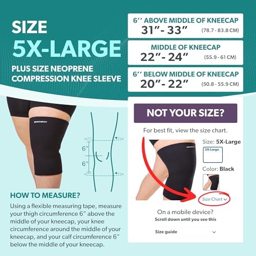 BraceAbility Plus Size Neoprene Knee Sleeve - 5X Bariatric Compression Support Brace for Women's or Men's Arthritis Joint Pain Relief and Treatment, Fitting Big Legs and Obese Thighs (5XL)