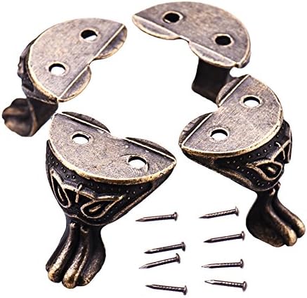 4Pcs Antique Brass Box Legs Feet Corner Protector Zinc Alloy Gift Box Jewelry Wood Case Decorative Feet Leg Metal Corner Protector Furniture Fittings
