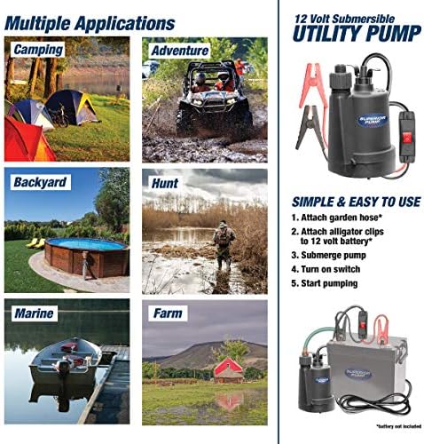 Superior Pump 91570 3300GPH Thermoplastic Submersible Utility Pump with 10-Foot Cord, 1/2 HP