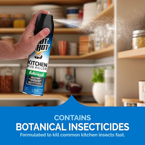 Hot Shot Kitchen Bug Killer Spray, Controls Ants, Flies, Roaches, Spiders and More, Indoor Bug Killer, Botanical Insecticides, 14 Ounce