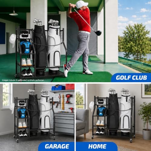 PLKOW Golf Bag Storage Garage Organizer, Extra Large Size Golf Bag Storage Stand and Golf Equipment Rack for Garage,Shed, Basement