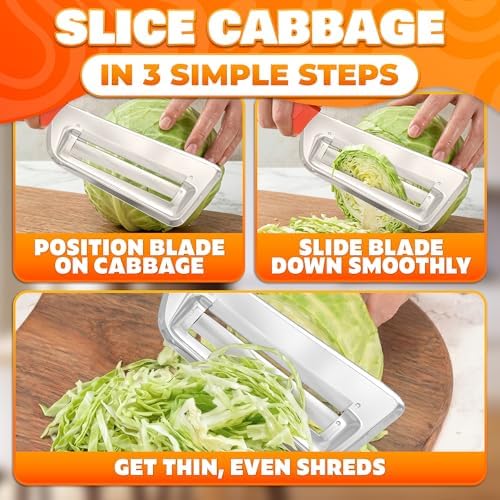 Cabbage Shredder with Dual Blade, 11.8 Inch Stainless Steel Slicer | Cabbage Knife for Faster Coleslaw Prep