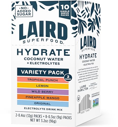Laird Superfood HYDRATE Coconut Water Powder Drink Supplement with Coconut Water and Auqamin, All Natural, No Added Sugars, Gluten-Free, Non-GMO, Vegan, 8 oz. Bag, Pack of 1