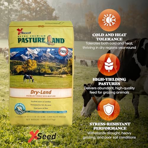 X-Seed Pasture Land Dry-Land Forage Seed Mixture with Micro-Boost – Tall Fescue Orchard Grass Ryegrass Endophyte Free Pasture for Safe Nutrition of Livestock, Formulated for Dry Areas – 25-Pound Bag