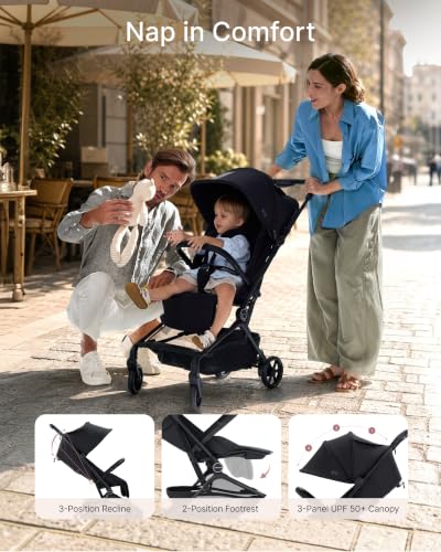 Momcozy TuckGo Ultra-Compact Travel Stroller for Toddlers, Carry-On Ready | Reclining Seat with UPF 50+ Canopy, Adjustable Leg Rest, 33 L Storage and Travel Bag Included