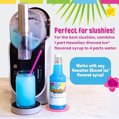 Hawaiian Shaved Ice Syrup Assortment with 3 - 16oz Bottles, 25 Snow Cone Cups, 25 Spoon Straws, and 3 Pouring Spouts. Flavors: Cherry, Blue Raspberry