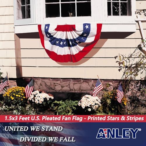 Anley US National Pleated Fan Flag, 3x6 Feet American Bunting Flags Patriotic Stars & Stripes - Sharp Color and Fade Resistant - Canvas Header and Brass Grommets - United States 3 x 6 Feet Half Fan Banner