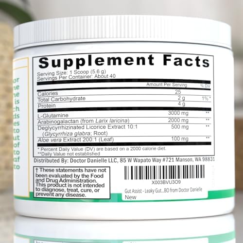 Gut Assist Leaky Gut Support Powder | 40-Servings with L-Glutamine, Arabinogalactan, Licorice Extract