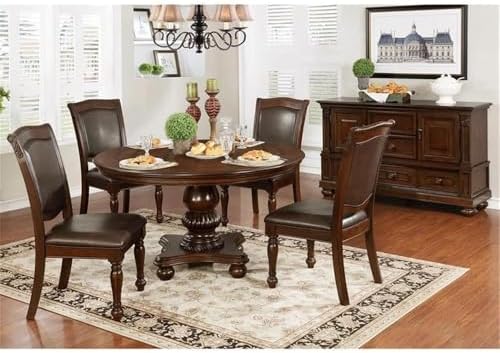 BOWERY HILL 19" Transitional Wood/Faux Leather Side Chair in Cherry (Set of 2)
