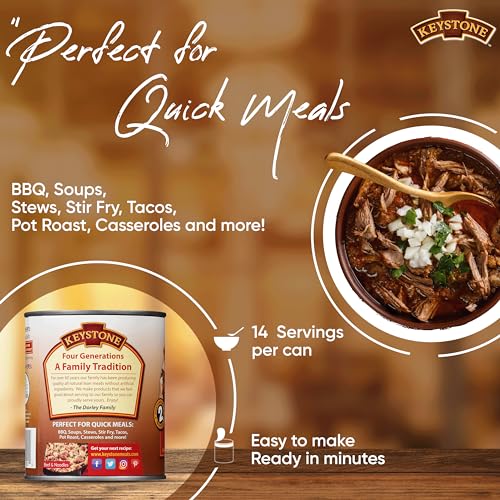 Keystone Meats All Natural Heat and Serve Canned Beef 28 Oz Fully Cooked Canned Meat Long Shelf Life Emergency Survival Canned Food Ready to Eat No