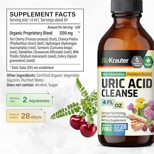 BIO KRAUTER® 7-in-1 Uric Acid Support Supplement with Tart Cherry, Dandelion Root, Cranberry