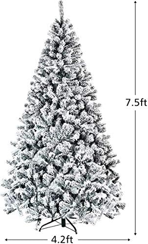ReunionG 7.5FT Snow Christmas Tree, Artificial Flocked Hinged Pine Tree, Holiday Decoration Tree with Premium PVC Needles and Solid Metal Stand