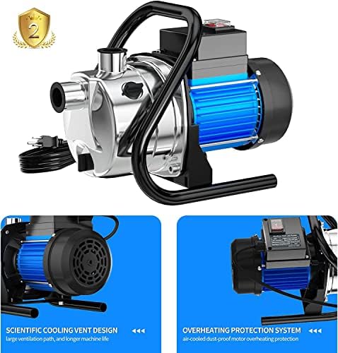 Water Transfer Pump 110V Shallow Well Pump 1.5HP 1600GPH Electric Portable Garden Pressure Booster Pumps for Pool Draining Farm Irrigation Lake Lawn