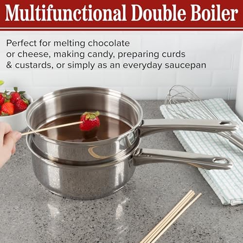 6 Cup Double Boiler Pot Set – 1.5 Quart Stainless-Steel Saucepan 2-in-1 with Vented Glass Lid – Kitchen Cookware with Measurements by Classic